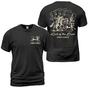 Kimes Ranch Cowboy Cards T-Shirt, Luck Of The Draw Western Back Print Tee, Rodeo Rider Bull Graphic Shirt, Casino Ranch Style, Casual Cotton for Men and Women
