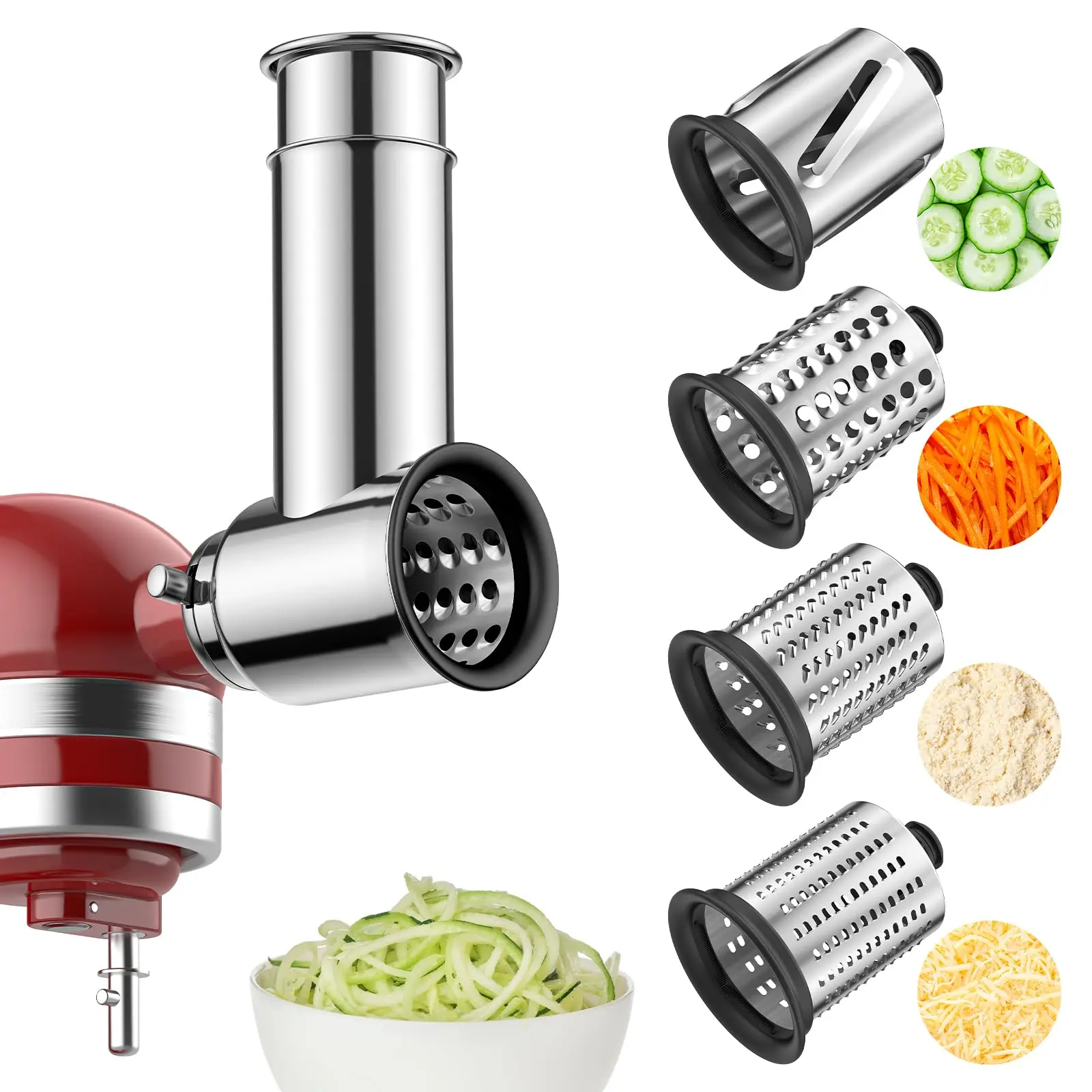 Stainless Steel Slicer Shredder Attachment For Stand Mixer Includes Cheese Grater Grinding Powder Vegetable Attachments With 4 By