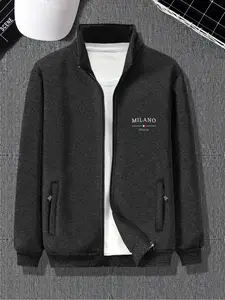 Men's Bomber Jacket, Lightweight Flight Jacket, Fall Outdoor Jacket, Italian Elements Print, Casual Outerwear, Men's Transition Jacket