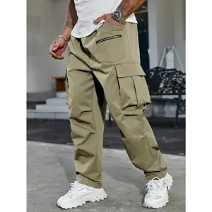 [Plus Size Cargo Pants] Plus Size Cargo Pants - 100% Polyester Solid Color All-Season Regular Fit Woven Trousers