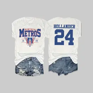 Montreal Metros Hollander #24 T-Shirt, Vintage Hockey Graphic Tee, Retro Sports Casual Outfit, Two-Sided Team Shirt