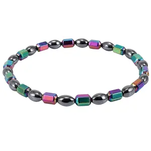 OIDEA Magnetic Black Stone Anklet, Elastic Stretch Crystal Bead Ankle Bracelet for Women Men