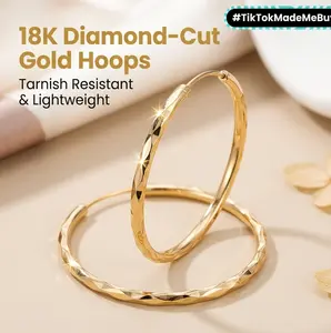 Large 40mm Gold Hoop Earrings for Women, Geometric Etched 1.57 inch Endless Hoops, Minimalist Punk Fashion Jewelry, Romantic Anniversary Gifts