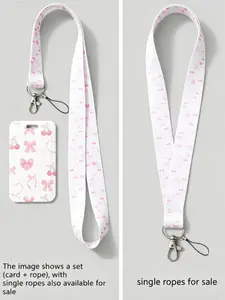 Y2K Style Cute Cherry Motif Polyester Lanyard Keychain Set with ID Holder & Wristband, Perfect for Gym, USB, Badges, Casual Design, Id Card Holder