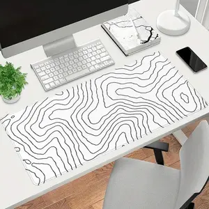 1pc Black White Topographic Large Gaming Mouse Pad, Minimalist Contour Extended Desk Mat,Office Desk Accessories Non-Slip Stitched Edge Computer Mat ,Rubber Base Laptop Keyboard Pad for Home Office & Gamer,Durable and Spill-Resistant,Ideal Gift