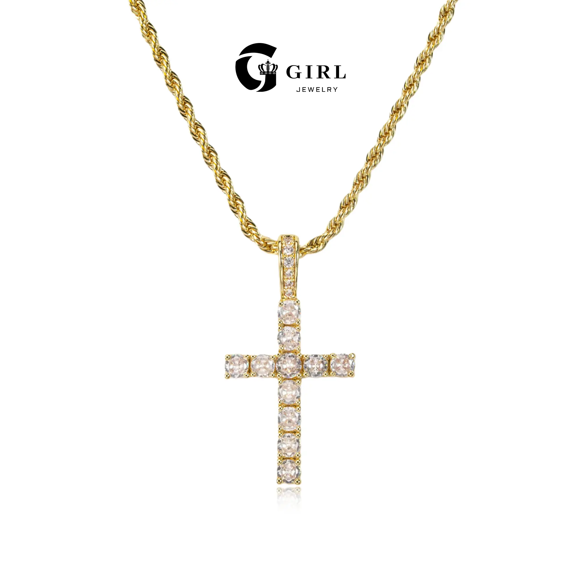 GGIRL Minimalist 18 Karat Gold-Plated Artificial Zircon Cross Design Necklace, Stainless Steel 3/5mm Chain, Trendy All-Match Hip Hop Accessories, Stainless Steel Jewelry for Women, Men's Accessories, Ideal Gift for Christmas/Birthday