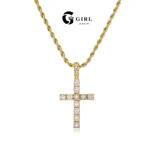 GGIRL Minimalist 18k Gold Plated Artificial Zircon Cross Pendant Necklace for Men Women Trendy All Match Hip Hop Jewelry Stainless Steel 3/5mm Chain Exquisite Ideal Jewelry Gift for Girlfriend on Christmas/Valentine's Day/Birthday