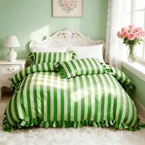 3-Piece Striped Ruffle Print Decorative Bedding Set, Soft Comfortable, Includes 1 Duvet Cover and 2 Pillowcases, Ideal for Bedroom and Guest Room