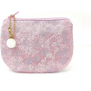 Handmade Rosary Pouch Women Coin Purse Silk Jewelry Bag Brocade Zipper Wallet - LightPink