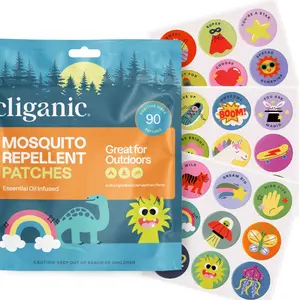 Cliganic Mosquito Repellent Stickers (90 Pack) - Positive Vibes Patches for Kids, Natural DEET-Free, Essential Oil Infused