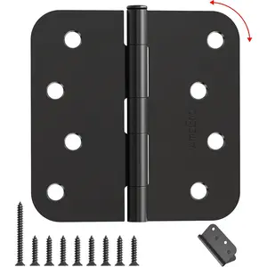 4 Inch 3 Pack Matte Black Heavy Duty Door Hinges with 5/8" Radius, Interior & Exterior Front Door Hinges for Home, Gate, Furniture Residential Use
