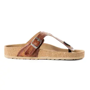 Myra Crockler Handtooled Leather Sandals for Women â€“ Adjustable Western Straps with Comfortable Cork Sole and Engraved Floral Pattern