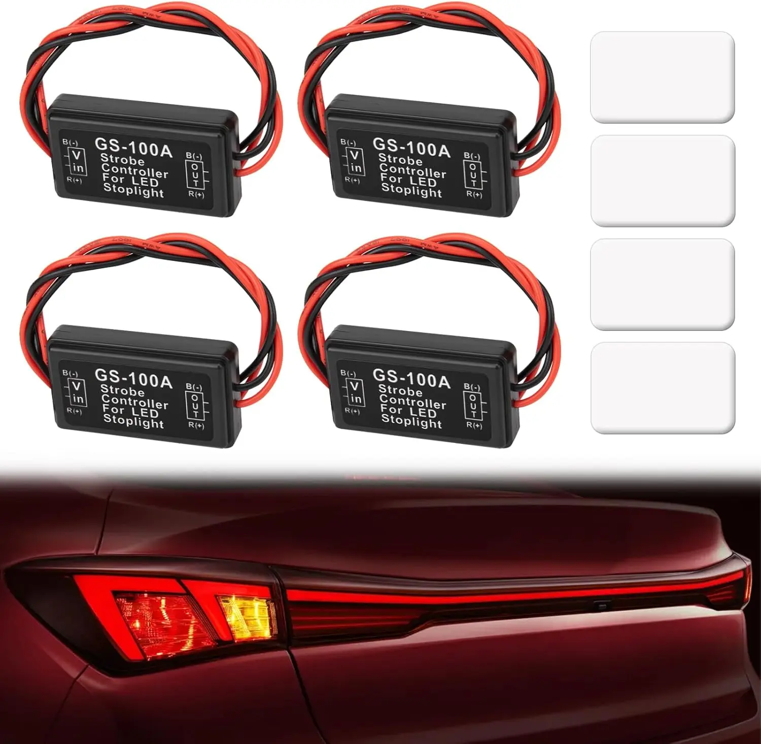 4 PCS GS-100A Brake Light Flasher Strobe, 12V-24V Brake Light Tail Stop Light Flash Strobe, LED Flash Module Flash Strobe Controller for Motorcycles Cars Trucks Brake Light Tail Stop LightGift.