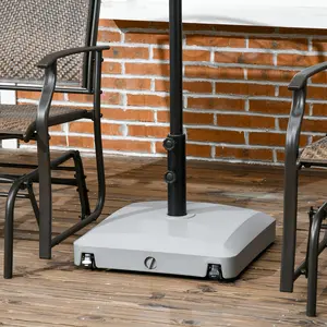 Patio Umbrella Base with Wheels – 66 lbs Sand / 53 lbs Water Fillable, Heavy Duty Outdoor Umbrella Stand, Fits 1.5"-1.9" Poles, 4 Wheels (2 Brakes), PE Plastic, for Patio, Pool, Garden, Gray