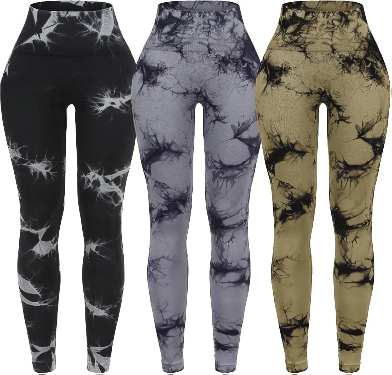 OVESPORT 3 Pack Tie Dye Seamless High Waisted Workout Leggings for Women Scrunch Butt Lifting Yoga Gym Athletic Pants