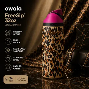 [NEW2026] Owala FreeSip 32oz Leopard Print Water Bottle – Limited Edition Stainless Steel, Leak Proof, Insulated Sports Bottle, Tiktok Viral, Gift for Girl, Women & Moms