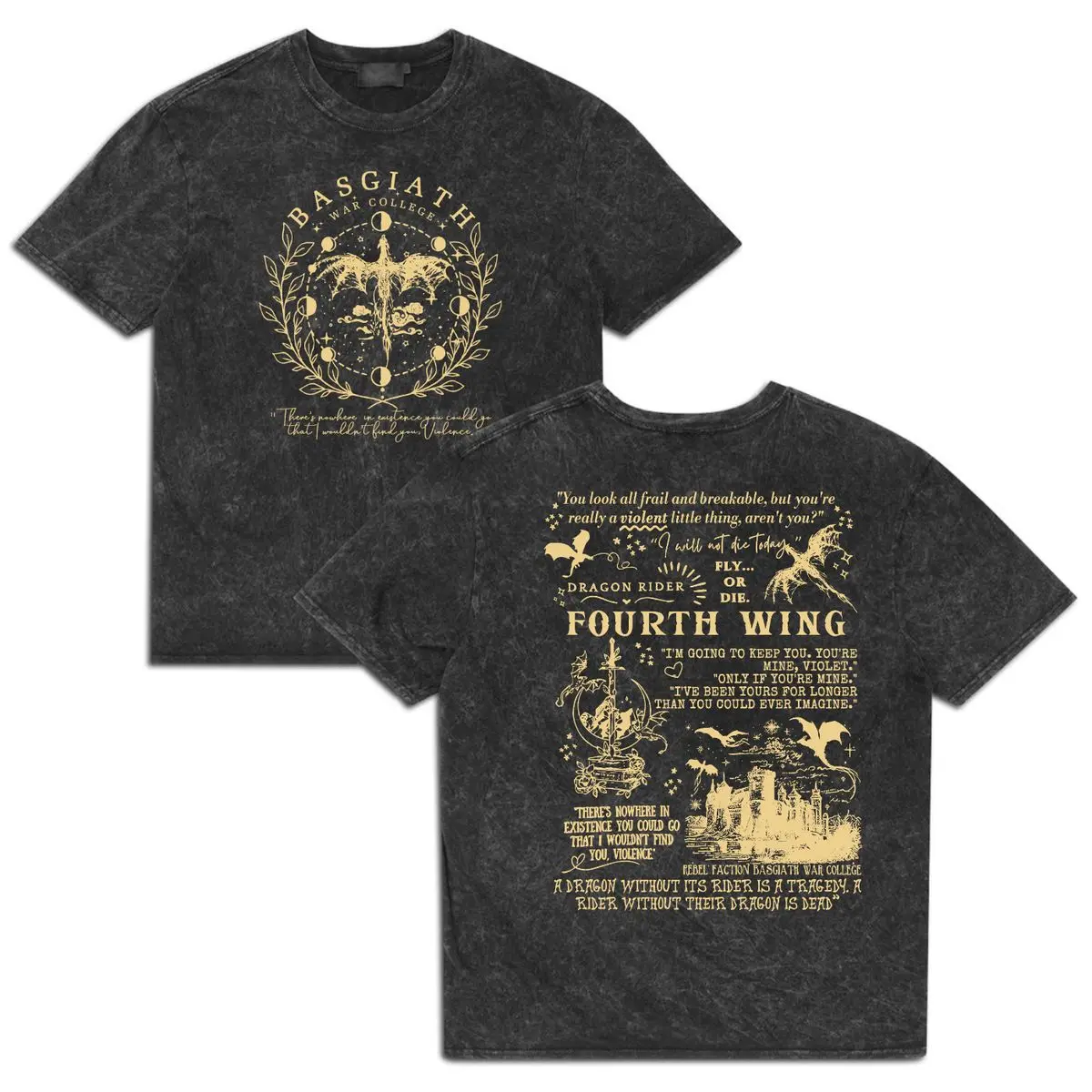 Basgiath War College 2 Sided Wash Tee, Violet Sorrengail Fantasy Book Tee, Fourth Wing Shirt, Fourth Wing, The Empyrean Series, Unisex Premium Washed Cotton Shirt, Crewneck Tee