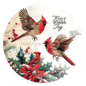 Christmas Cardinals, DCO-102653-D, Sign For Wreath, 18" Door Hanger
