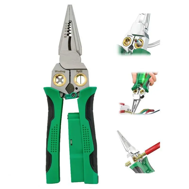 Multi-Purpose Needle Nose Wire Stripper Pliers, Heavy Duty Wire Cutter & Crimper Tool, All-in-1 Electrical Pliers with Wire Winding & Splitting Functions, Hand Tools for Electrician, DIY