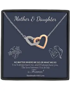 Mom Daughter Necklace Gift, Interlocking Heart Pendant, Birthday Gift, Christmas Gift,Stainless Steel Chain