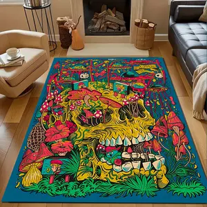 Comic-style forest decayed skull pattern home rug for living room, bedroom, kitchen floor mat, home decoration, area rug, holiday gift for family and friends