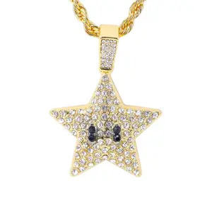 Iced Medium Star Pendant with 4mm Rope Chain 24"