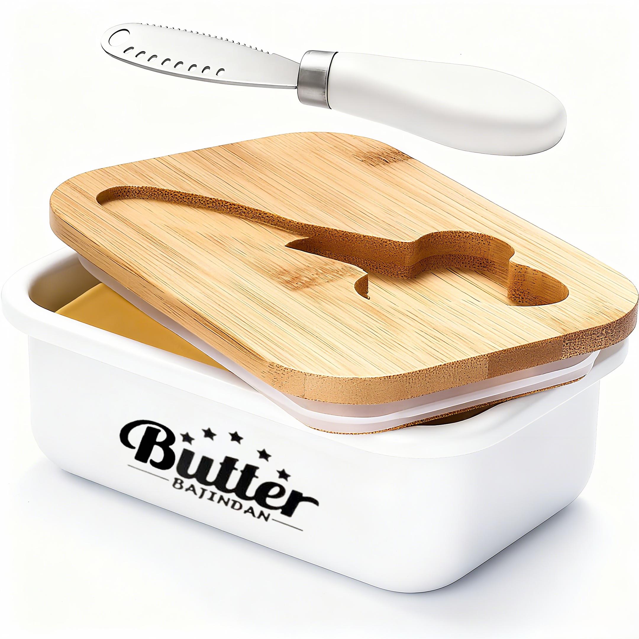 2 Pack Butter Dish with Lid and Knife for Countertop - Ceramic Butter Keeper Container with Knife and High Quality - Silicone Sealing Butter Box for Home Decor mothersdaygift