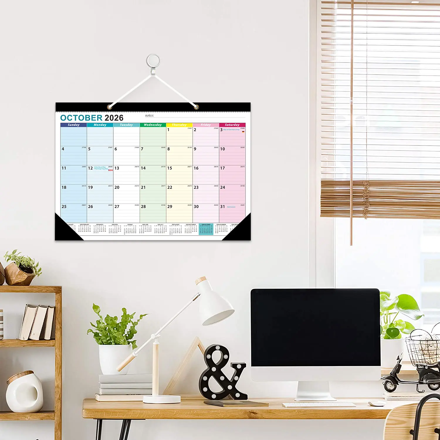 Desk Calendar 2026–2027 – 15-Month Desktop Calendar, 17 x 12" | October 2026 – December 2027, Academic desk calendar with thick paper, large blocks for home & office (Colorful)