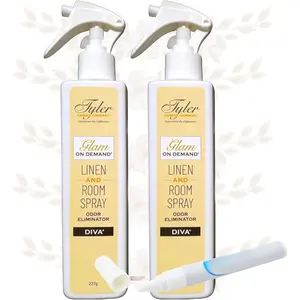 Tyler Glam  Demand - Diva Scent Linen and Room  2 Pack - Air Freshener and Odor Eliminator Bundle with Stain Remover Pen - Laundry Bundle