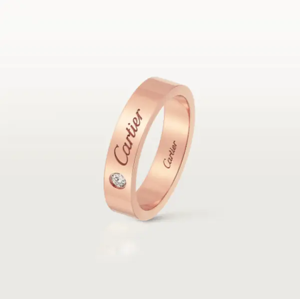 Pre-owned Cartier C de Wedding Band Ring 4 MM Width, 1 DIA,rose gold full set