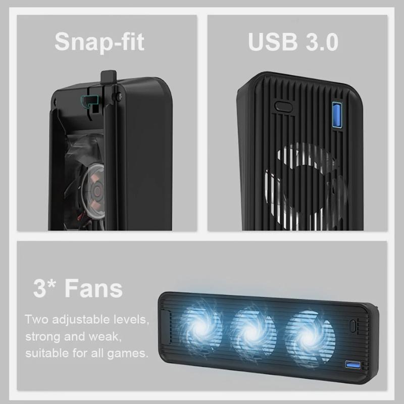 External Cooling Fan Cooler for PS5 PlayStation 5 Host Console with 3 Blue LED Lights & 3-Fan Horizontal Design for Enhanced Gaming Experience