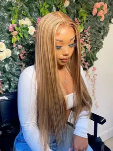 13x4 HD Lace Front Wig, Ombre Highlight Lace Front Wig, 28 Inch Honey Blonde Lace Front Wig, 28 Inch Heat Resistant Synthetic Straight Wig, 180% Density. Equipped with adjustable drawstring cap and HD lace for a natural look. Unisex design suitable for al