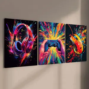 Game Themed Canvas Painting with Frame, 3 Counts/set Creative Modern Cool Design Wall Art, Wall Decor for Home Living Room Bedroom Office, Modern Home Decor, Ornaments