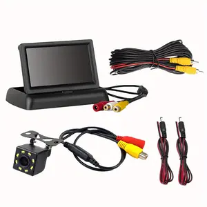 Car Safety Kit - 4.3-Inch Foldable HD Monitor with 8 LED Lights Reverse Camera Kit, a Complete Night Vision Rearview Camera System, Wide-Angle, Easy to Install - Suitable for Cars, Rvs, Pickups