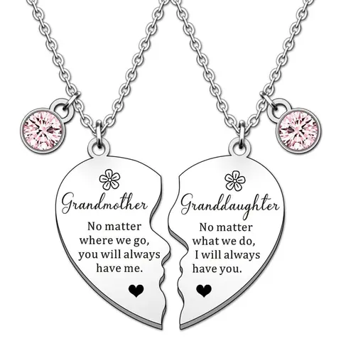 Grandmother & Granddaughter Letter Design Pendant Necklace, Engraved Necklace, Initial Letter Necklace, Fashionable Heart Shaped Pendant Necklaces, Trendy Exquisite Jewelry As Gift for Women, Love, Name Engraved Pendant, Jewelry Gifts