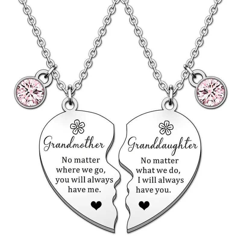 Grandmother & Granddaughter Letter Design Pendant Necklace, Engraved Necklace, Initial Letter Necklace, Fashionable Heart Shaped Pendant Necklaces, Trendy Exquisite Jewelry As Gift for Women, Love, Name Engraved Pendant, Jewelry Gifts
