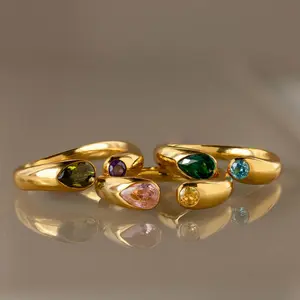 14K Gold Plated Multicolor Gemstone Snake Ring for Women, Dainty Adjustable Serpent Wrap Ring, Vintage Stackable CZ Statement Fashion Jewelry Gift for Her