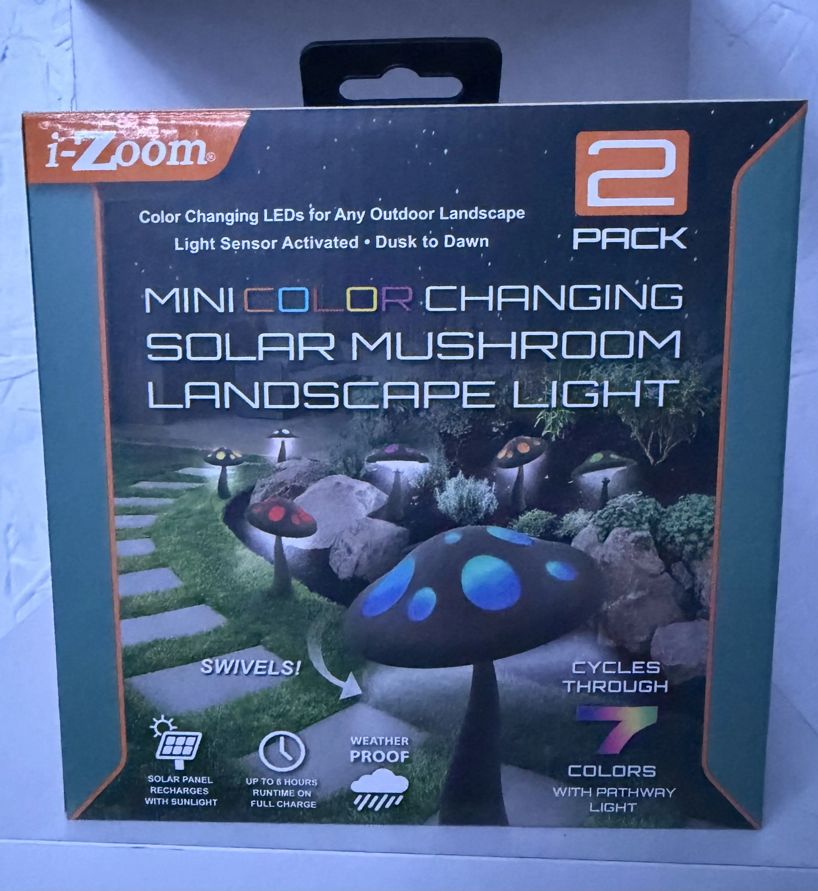 $74.99 MSRP (2-Pack) i-Zoom Color Changing Solar Mushroom Landscape Light