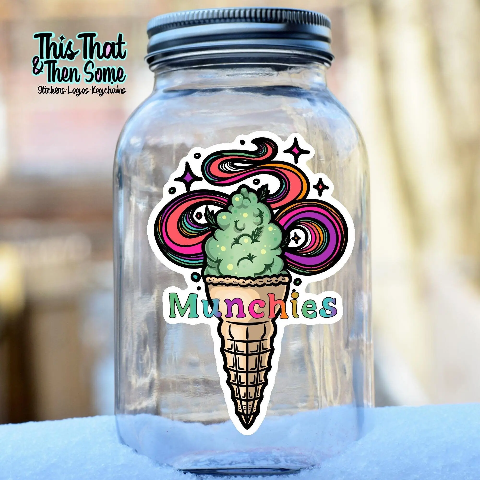 Holo Munchies Ice Cream Stoner Sticker, Stoner Decal, Gifts for Stoners, Rainbow Nugget Decal