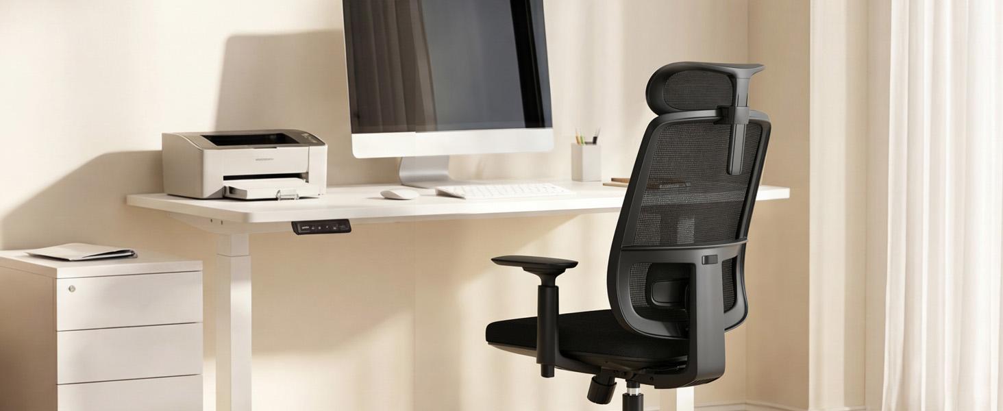 ErgoSift M1 Ergonomic Mesh Office Chair - Black Mesh, PU Leather, Plastic & Stainless Steel Parts, Adjustable Headrest, 3D Armrests, Lumbar Support, Seat Slide, 330 lb Capacity, Good Posture, Durable, Assembly Required, Home Office Use