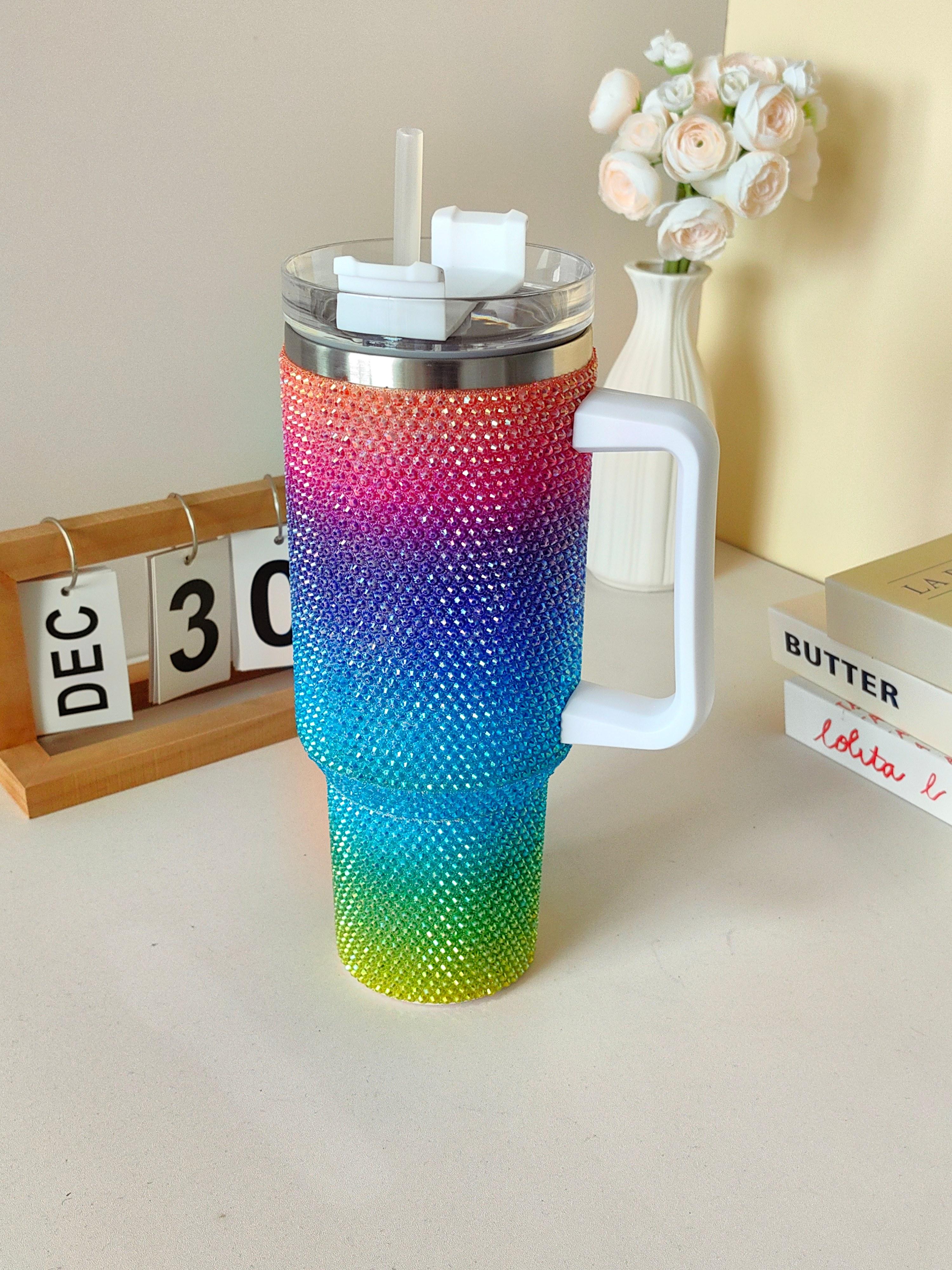 40oz Gradient Glitter Rhinestones Tumbler with Handle - Bling Stainless Steel Water Bottle for IceCoffee, CarAccessories & GymEssentials | Sparkly Diamond Studded Travel Mug for Women, Perfect Birthday Gifts