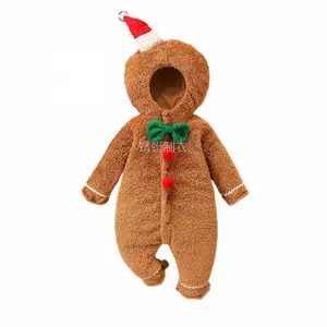 NewSelection Unisex Christmas Gingerbread for Man Jumpsuit - Soft Warm Long Sleeve Hooded Romper with Red & Green Accents, Festive Snowman & Reindeer for & (Autumn/Winter), Perfect for Outdoor