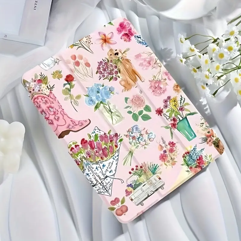 Colorful Full-Screen Floral Illustration Tablet Case for iPad 11" 2025 / 10.9" / Air 4/5/6/7 2025 / 10.2" / Pro 11" / 10th Gen / 9.7" / 10.5" with Sleep/Wake Function