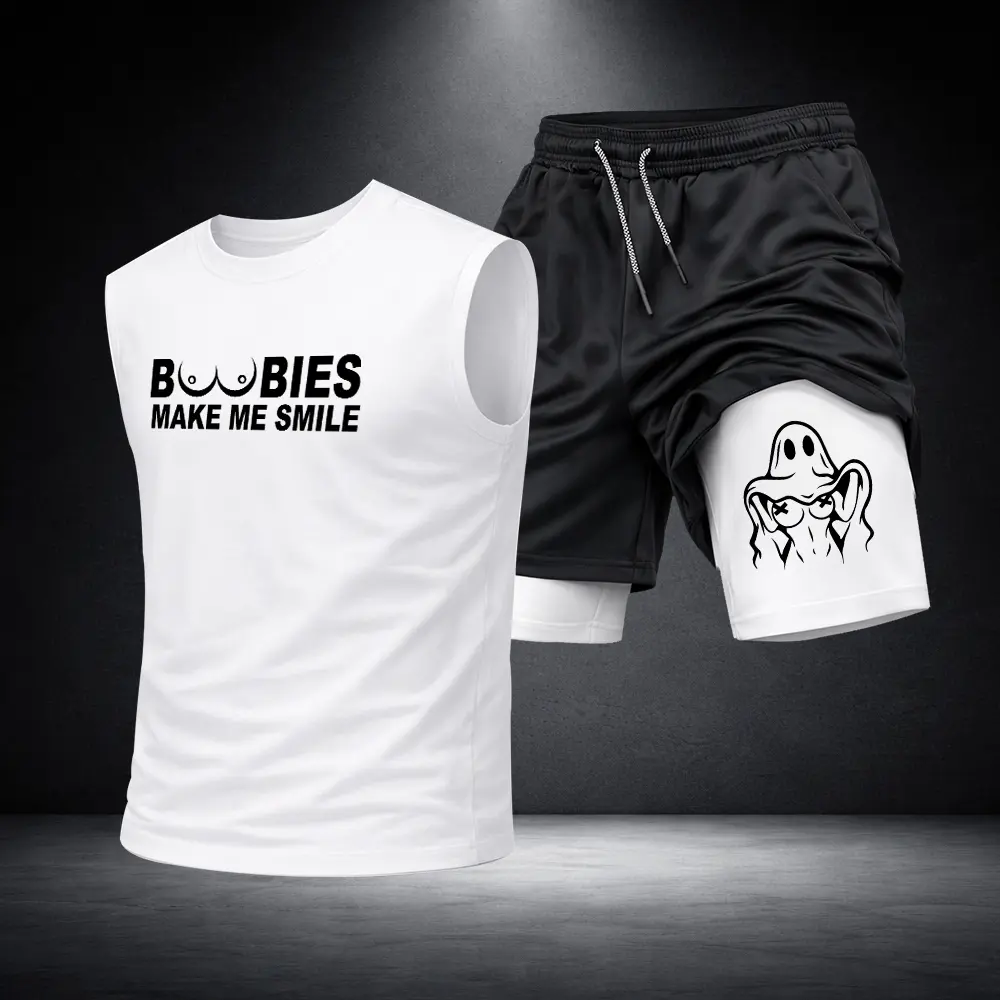 Men's 2-Piece Black Gym Outfit, Sleeveless Workout Tank Top & Sports Shorts