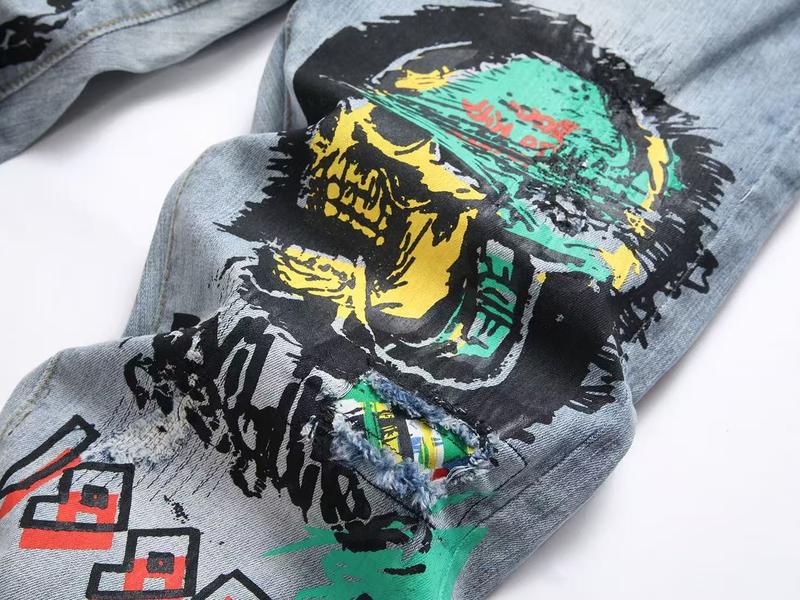 Men's Graffiti Print Denim Jeans, Regular Fit Fashion Casual Comfy Straight Leg Jeans for Daily Wear, Men's Bottoms for All Seasons, Graphic Pants