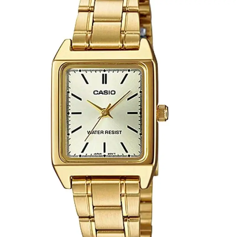 LTP-V007G-9E New Casio All gold square shap stainless steel slim watch for ladies "simple classic"