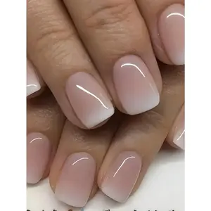 24PCS Pink Ombre Jelly Nail Stickers – Short Square Press-On Nails for Parties & Daily Wear!