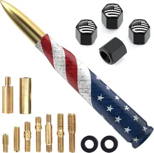 American Flag, Gold, Short Bullet Truck Antenna for Ford, F150, F250, F350, Dodge, Anti-Theft Car Wash Safe Replacement, Exterior Accessories
