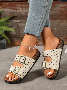 Women's Polka Dot Buckle Sandals, Summer Outdoor Comfortable Flat Slip-Ons, Versatile Casual Flip Flops, Stylish and Practical Footwear