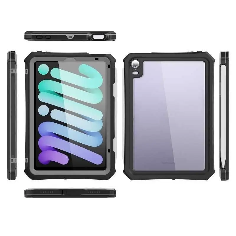 For iPad mini 6 Waterproof Protective Case For iPad mini 7 Outdoor Drop-Proof Slim Fully Transparent Tablet Waterproof Case HNB52